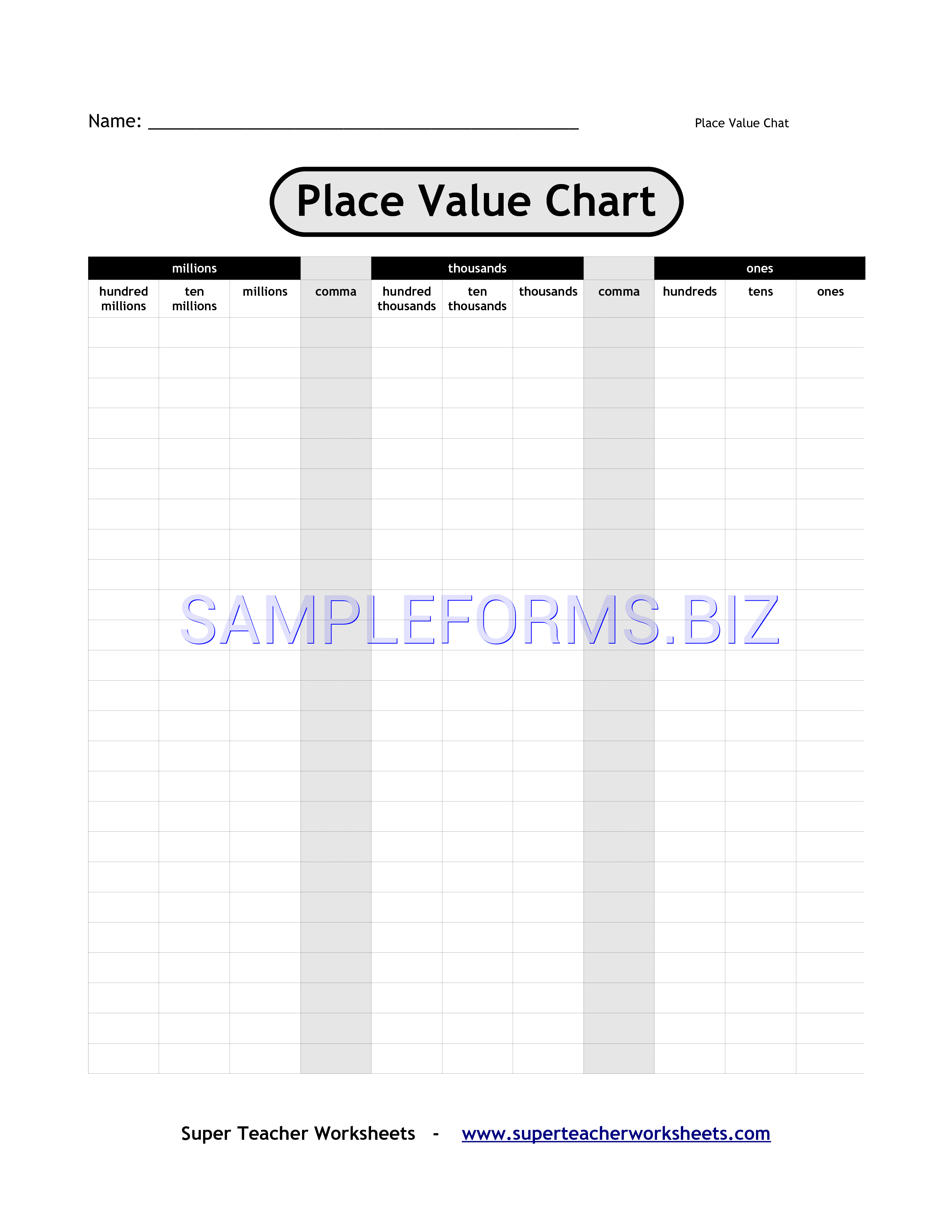 Preview free downloadable Place Value Chart 1 in PDF (page 1)